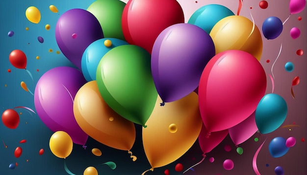 Fond vibrant avec des ballons d'anniversaire dans un spectre de couleurs AI générative