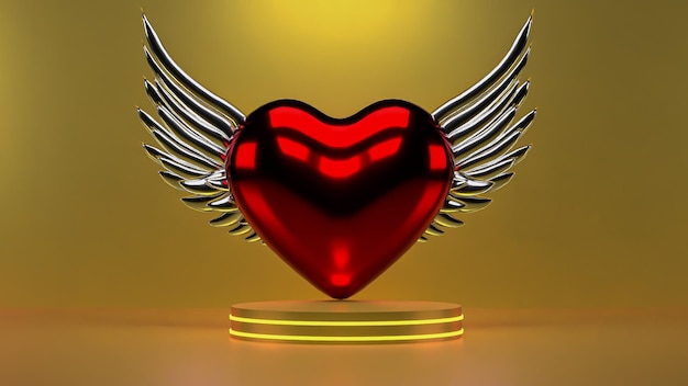 Fond vide et affichage ou étagère de coeur de support 3d avec studio pour montrer ou concept de conception. Toile de fond vierge Rendu 3D réaliste Saint Valentin de l'amour