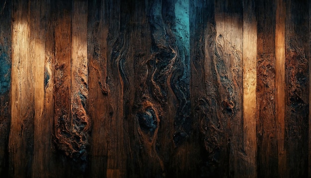 Fond de vieux bois avec de la résine époxy sur le dessus de table en bois bleu avec des planches anciennes en époxy bleu motifs en bois vieux fond en bois sombre illustration 3D