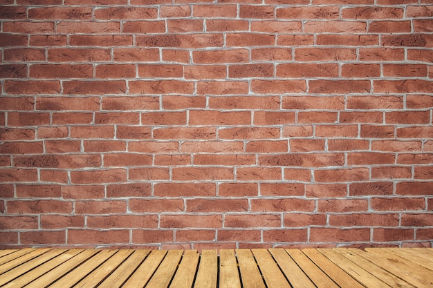 Fond de vieux mur de briques vintage étagère en bois vide sur fond