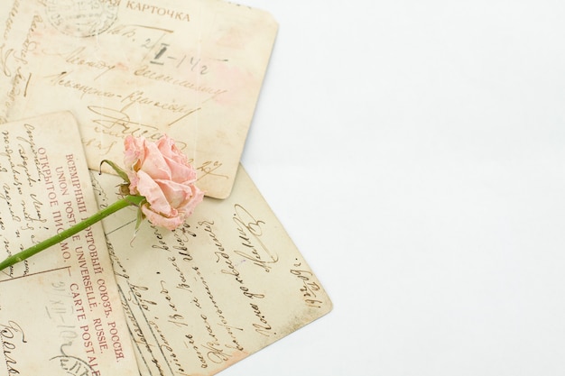 Fond vintage avec fleur rose et vieille lettre