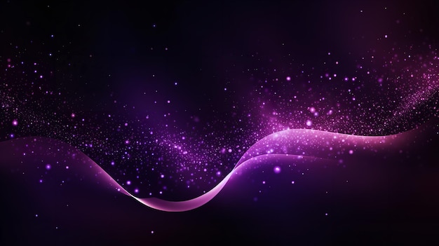 Fond violet abstrait avec des ondes lumineuses et des étoiles et des points chatoyants. Ai générative.