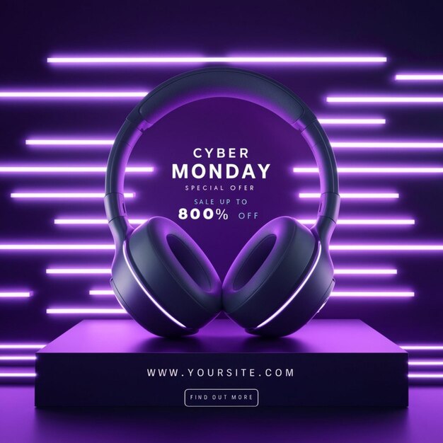 Un fond violet avec un fond violet et un fond purple avec les mots Cyber Monday dessus