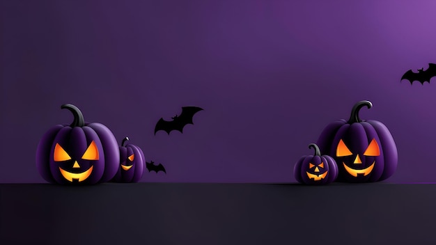 Fond violet d'Halloween avec citrouilles et espace de copie