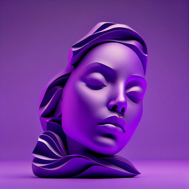 Un fond violet avec un visage et un visage de femme.