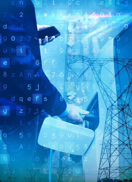 Fond de virus contre la silhouette du pylône électrique du soir