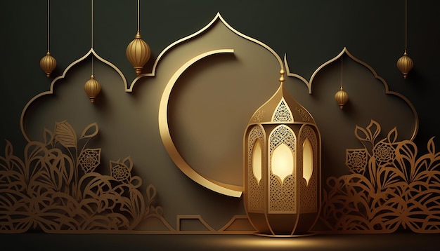 Fond de voeux islamique ramadan Kareem avec IA générative 3d