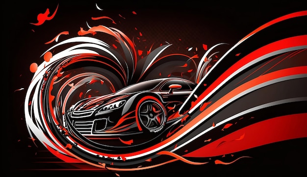 Fond de voiture de course avec un motif de rayures et d'épissure en rouge noir et blanc