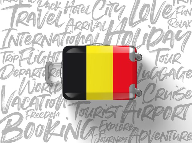 Fond de voyage valise drapeau belgique rendu d