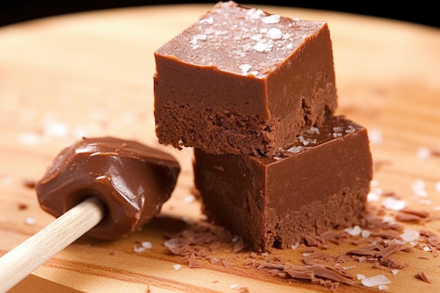 un fondant au chocolat sur une surface en bois