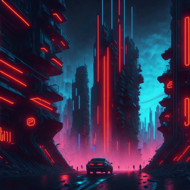 fondo futurista cyberpunk luces néon