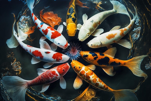 Fonds d'écran de poissons Koi dans un étang