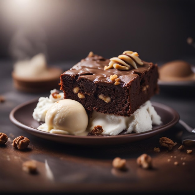 Photo fondue au chocolat avec une boule de crème glacée