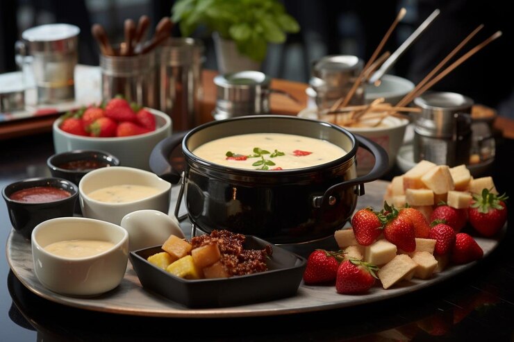 Photo fondue et musique live dans un restaurant photographie d'image fondue de haute qualité