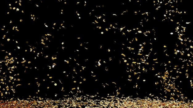 Photo une fontaine de confettis dorés tombant sur le sol sur un fond noir