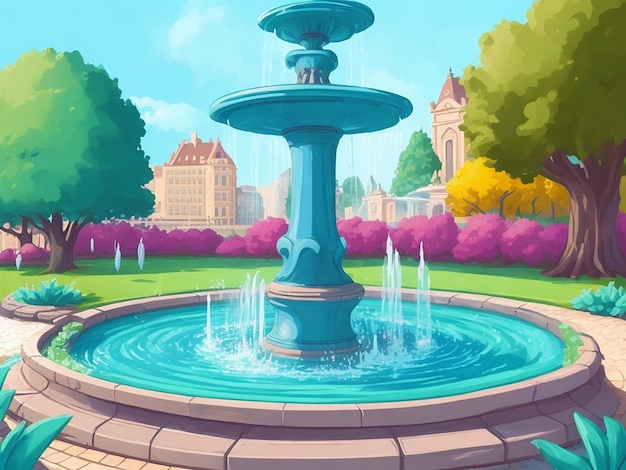 Fontaine dans le parc Illustration de dessin animé