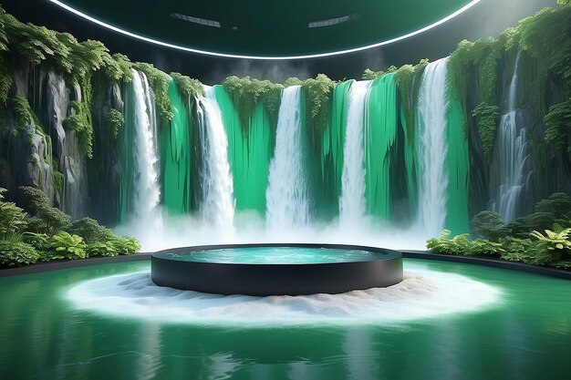 Photo une fontaine d'eau avec un fond vert et un panneau disant cascade