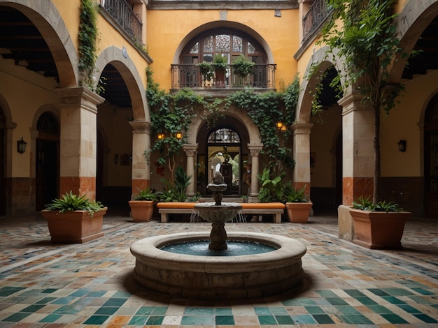 Photo une fontaine avec une fontaine au milieu.