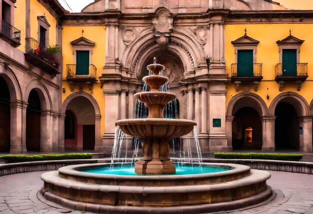 Photo une fontaine avec une fontaine devant un bâtiment qui dit que la fontaine est bleue