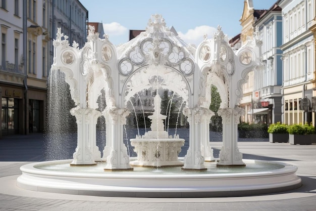 Une fontaine avec une fontaine d'eau au centre