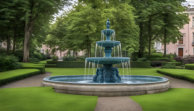 Photo une fontaine avec des gouttes d'eau de la fontaine au milieu