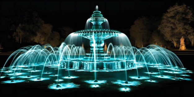 Photo une fontaine montrant de l'eau avec des lumières la nuit dans un pair