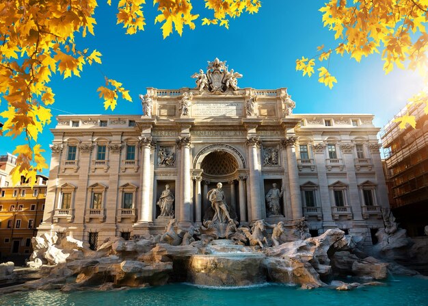 Photo la fontaine de trevi à l'automne