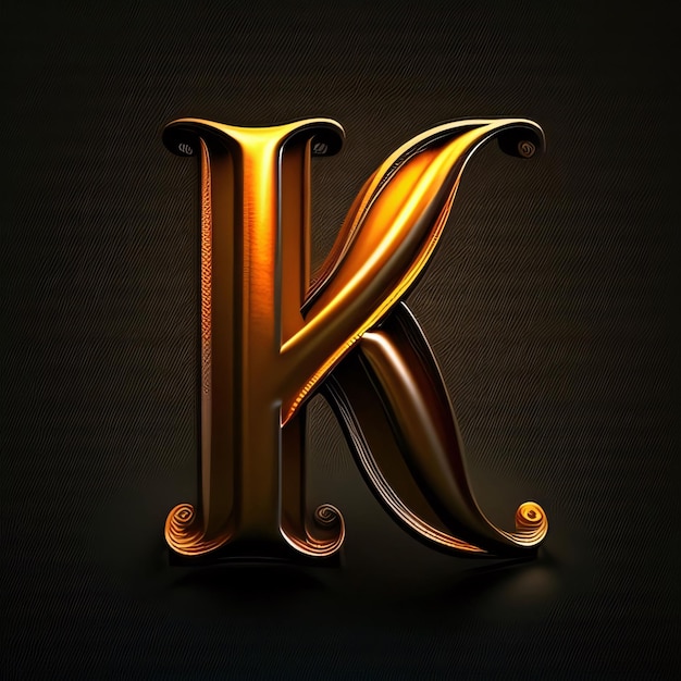 Photo fonte 3d en majuscules de lettre k métallique avec ornement doré sur fond noir
