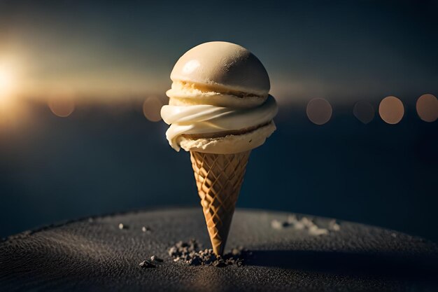 La fonte de la crème glacée dans le cône
