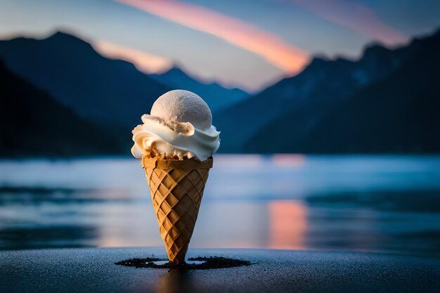 La fonte de la crème glacée dans le cône