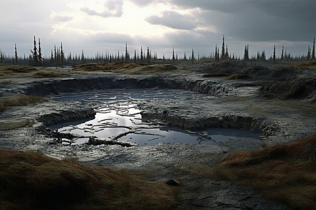 Photo la fonte du permafrost libère du méthane