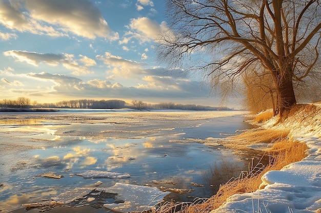 La fonte de la glace sur la rivière par une journée ensoleillée