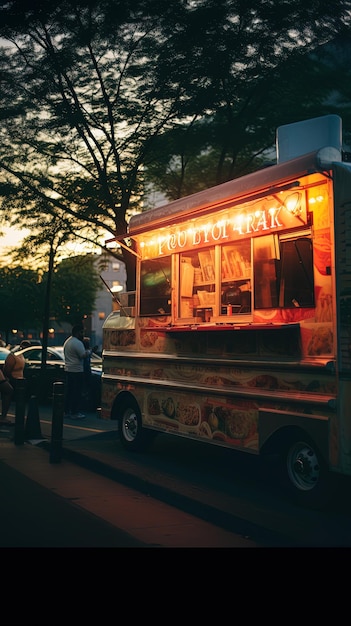 Photo un food truck avec le mot plage sur le côté.