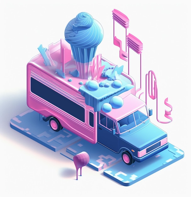 Photo un food truck rose et bleu avec une pancarte qui dit « ice cream truck ».