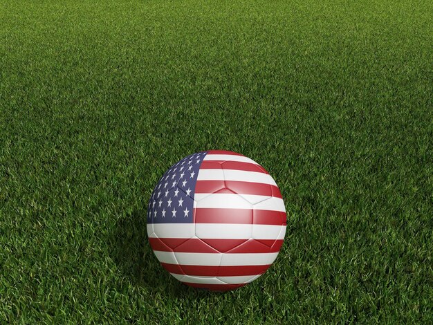 Football aux États-Unis drapeau sur l'herbe verte rendu 3d