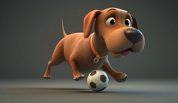 Football de chien d'animation de personnage de dessin animé Ai Génératif