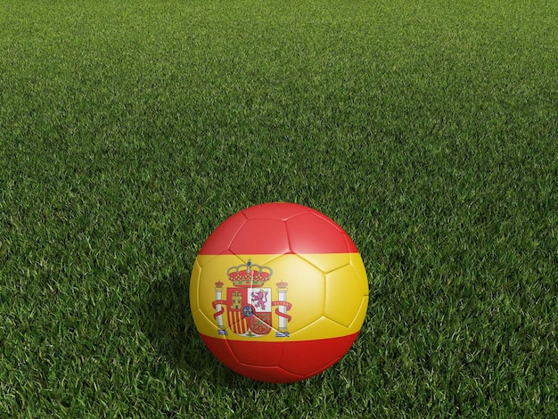 Football en Espagne drapeau sur l'herbe verte rendu 3d