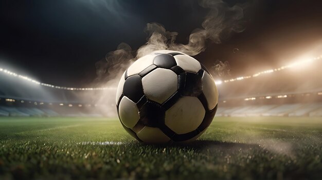 Photo le football est dans la fumée sur l'herbe du stade.