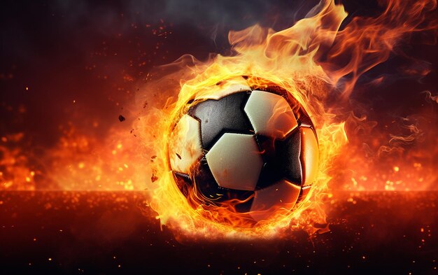 Photo football avec des flammes pour un match ardent