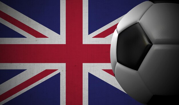 Football football contre un fond de drapeau britannique rendu 3D