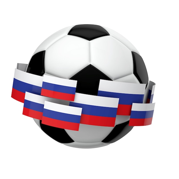 Football football avec le drapeau de la Russie sur un fond blanc Uni 3D Rendering