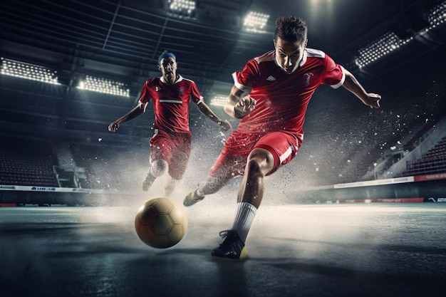 Football Futsal Ballon et homme Joueur d'équipe Football en salle Salle de sport Qualité publicitaire Ai générative