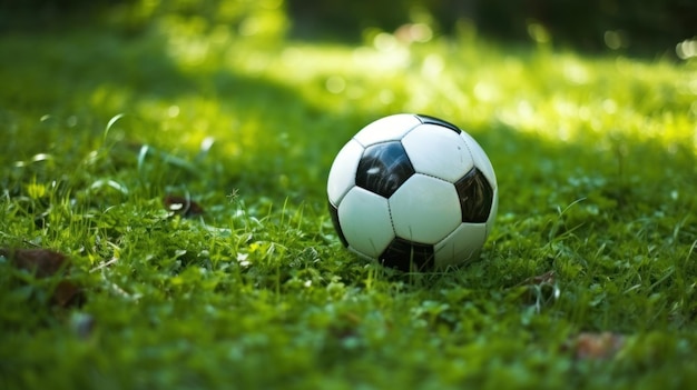 Football noir et blanc sur herbe verte