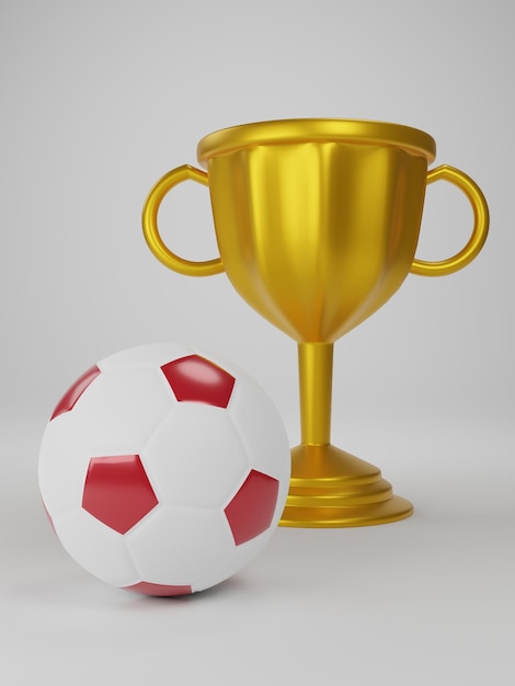 Football avec trophée d'or rendu 3D