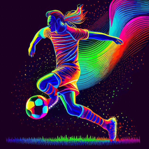 Footballeur abstrait coloré tapant dans le ballon