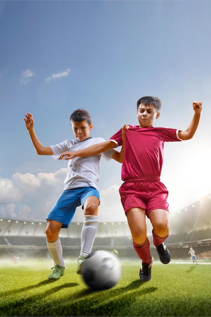 Footballeur en action sur fond de stade de nuit