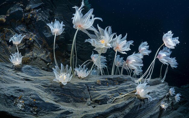 Photo la force des lys de mer sur les surfaces rocheuses