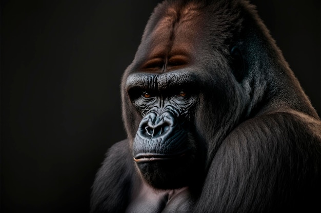 Force majestueuse Un portrait captivant d'un gorille noir dans un cadre sombre Generative Ai