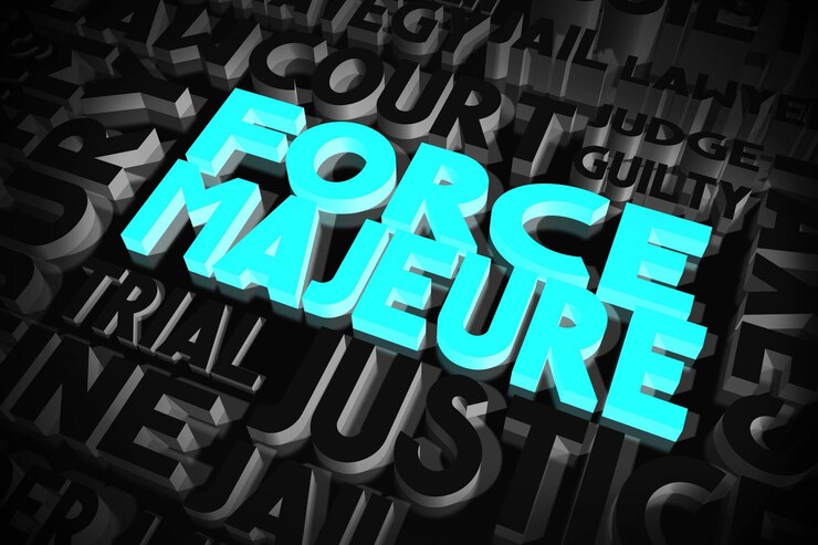 Photo force majeure mots bleus et noirs concept typographique illustration 3d