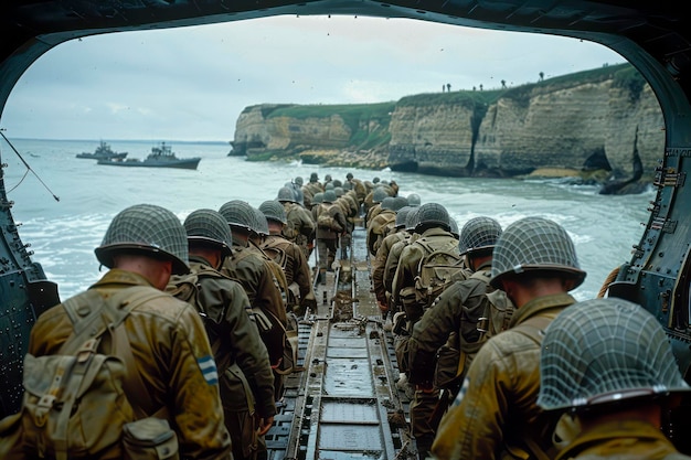 Photo les forces alliées simplifient le débarquement des soldats sur la plage de normandie